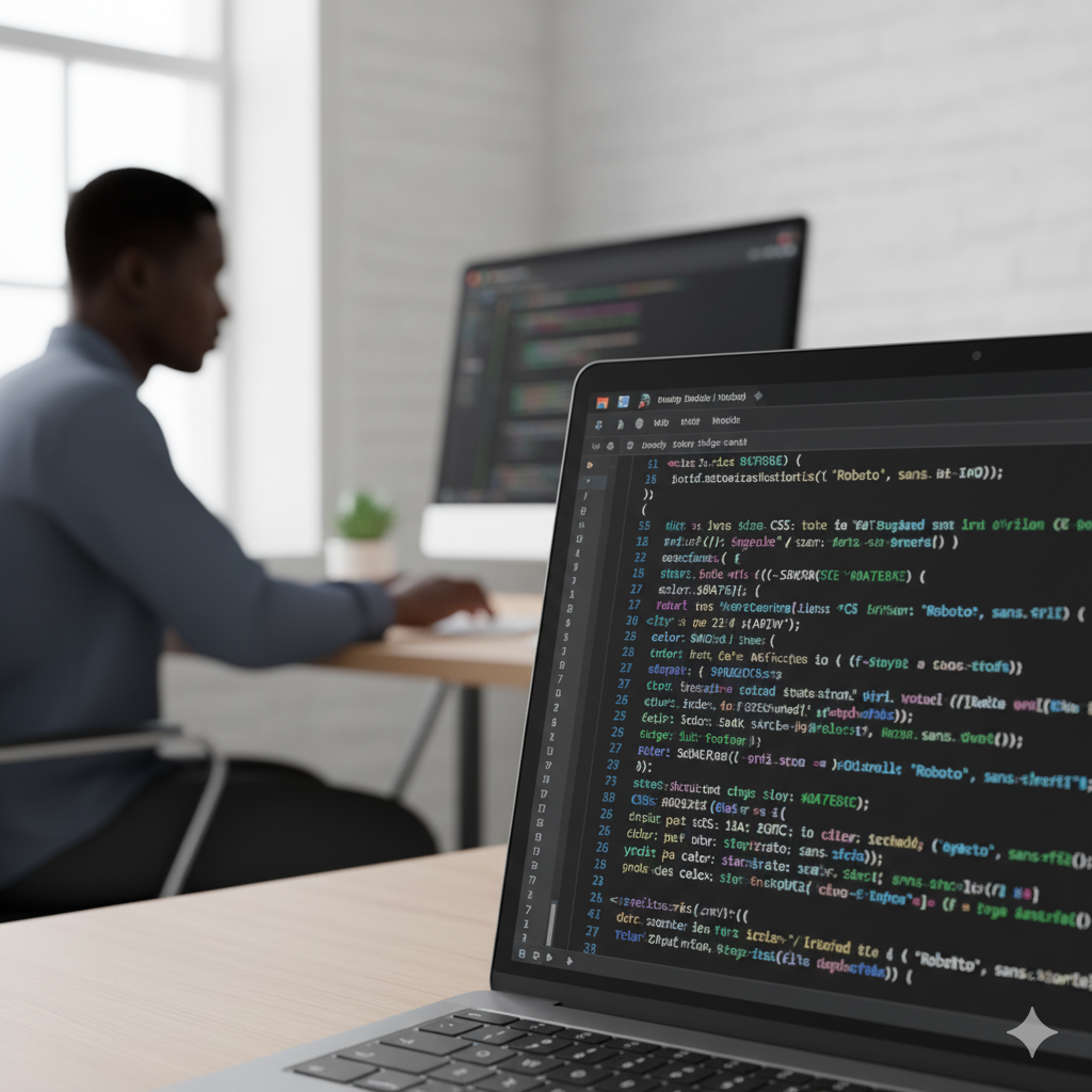 Web developer coding a website using modern web technologies.