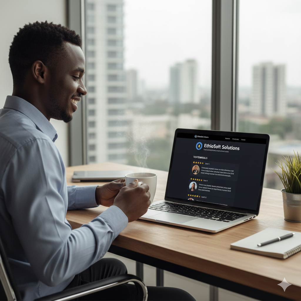 Checking customer reviews before hiring a web development company.