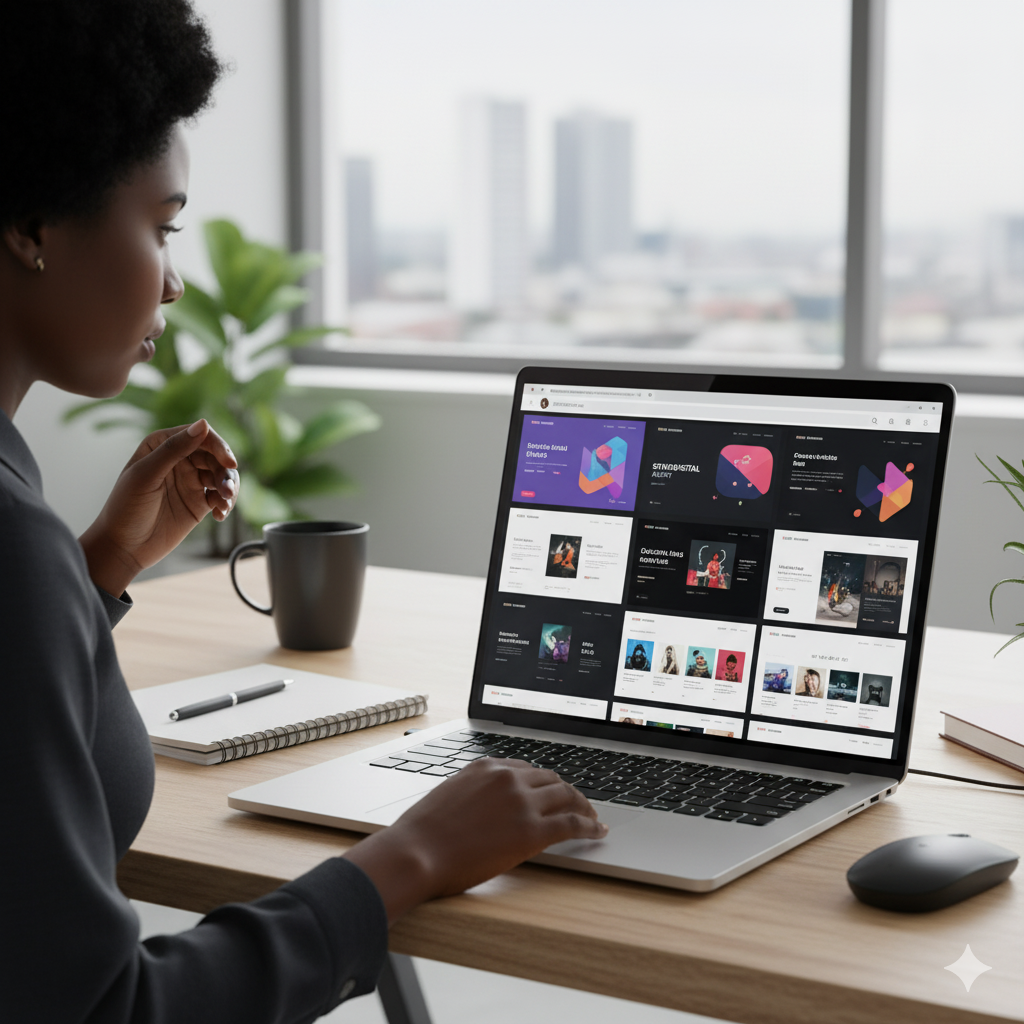 Reviewing website portfolio examples before choosing a web development company.
