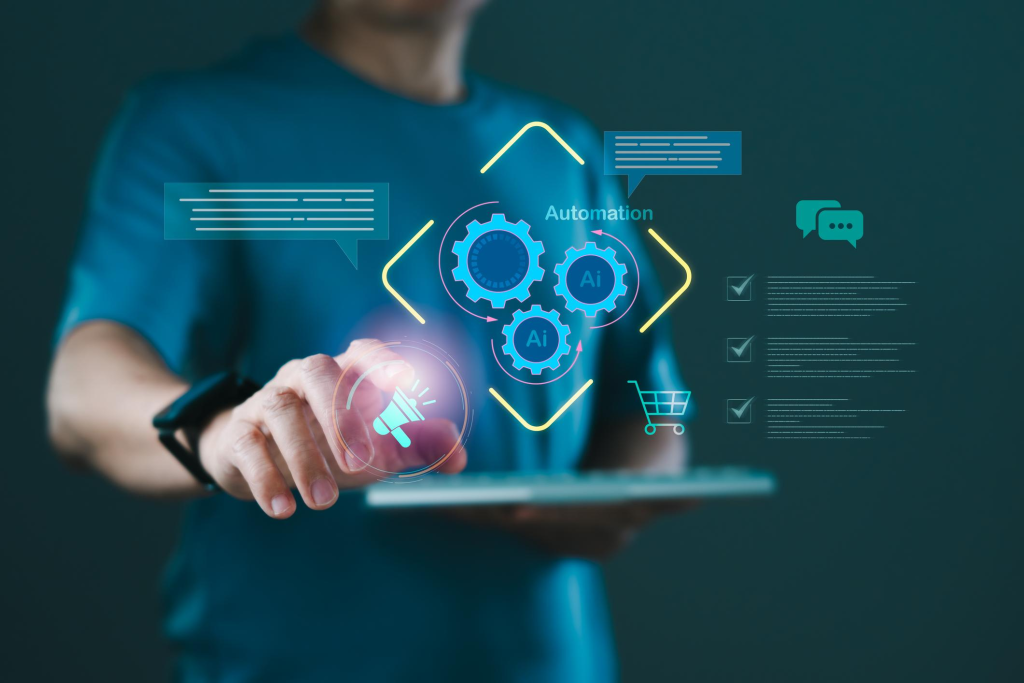 AI automation workflow and digital marketing management interface