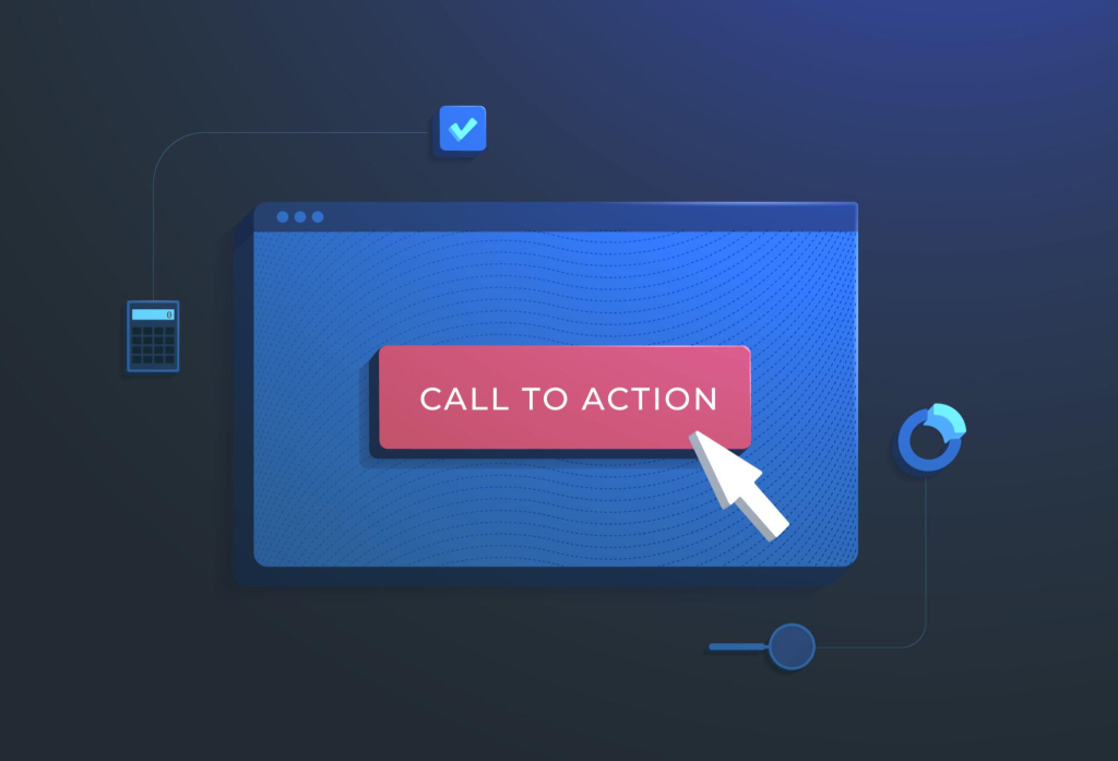 Call to action marketing concept with browser window and website button with clicking mouse cursor