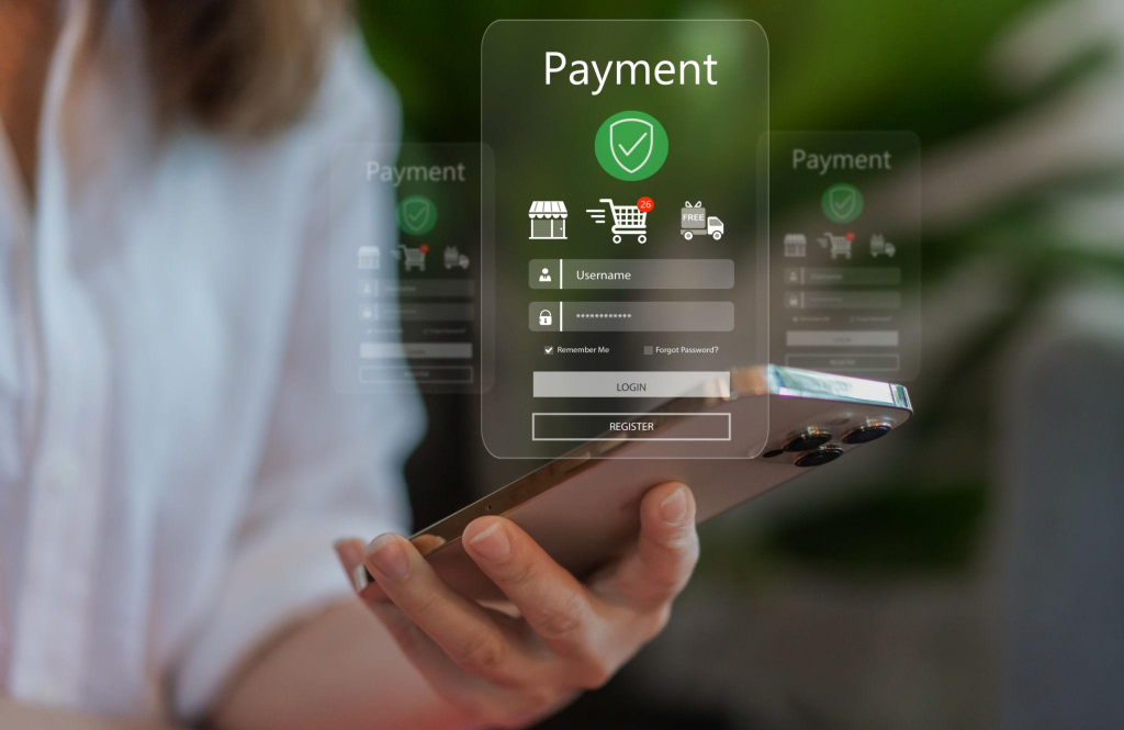 Human with online payment and shopping online, online banking digital technology, purchases, digital marketing, bank, banking applications, Financial transaction and global business online