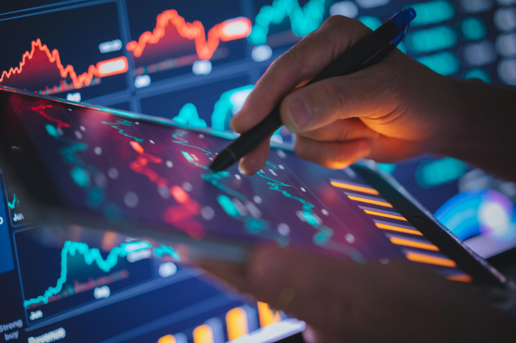 Financial technology digital economy concept with AI is created machine learning powerful tech making money in stockmarket and cryptocurrencie in AI crypto trading signals